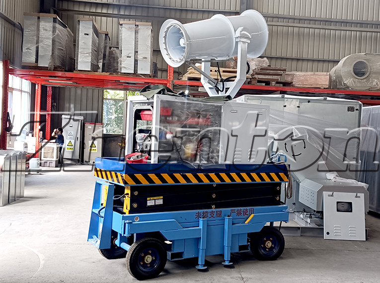 How to operate the mobile fog cannon used for site demolition and dust control?